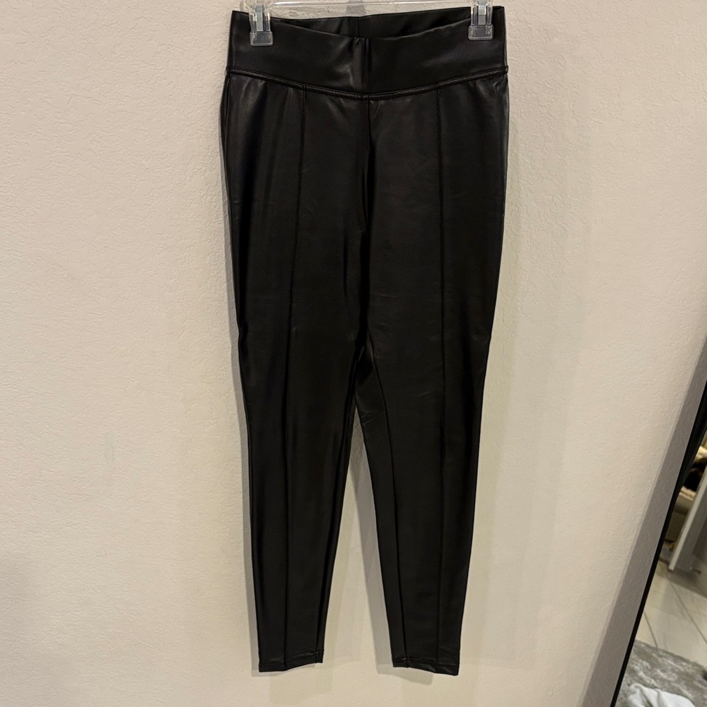 HUE Black Faux Leather Pants